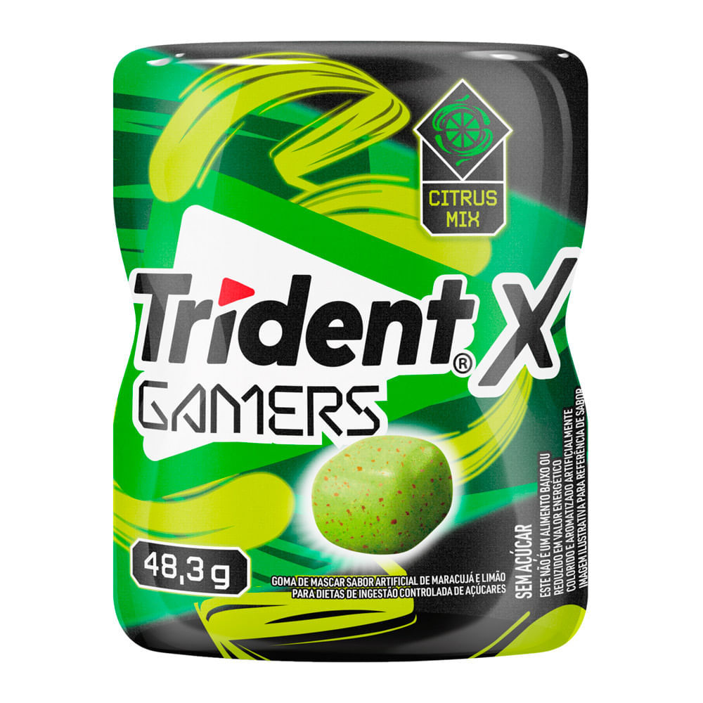 Chiclete Trident X Gamers Citrus Mix Goma de Mascar Sem Açúcar Pote 48,3g em Oferta na Shopee