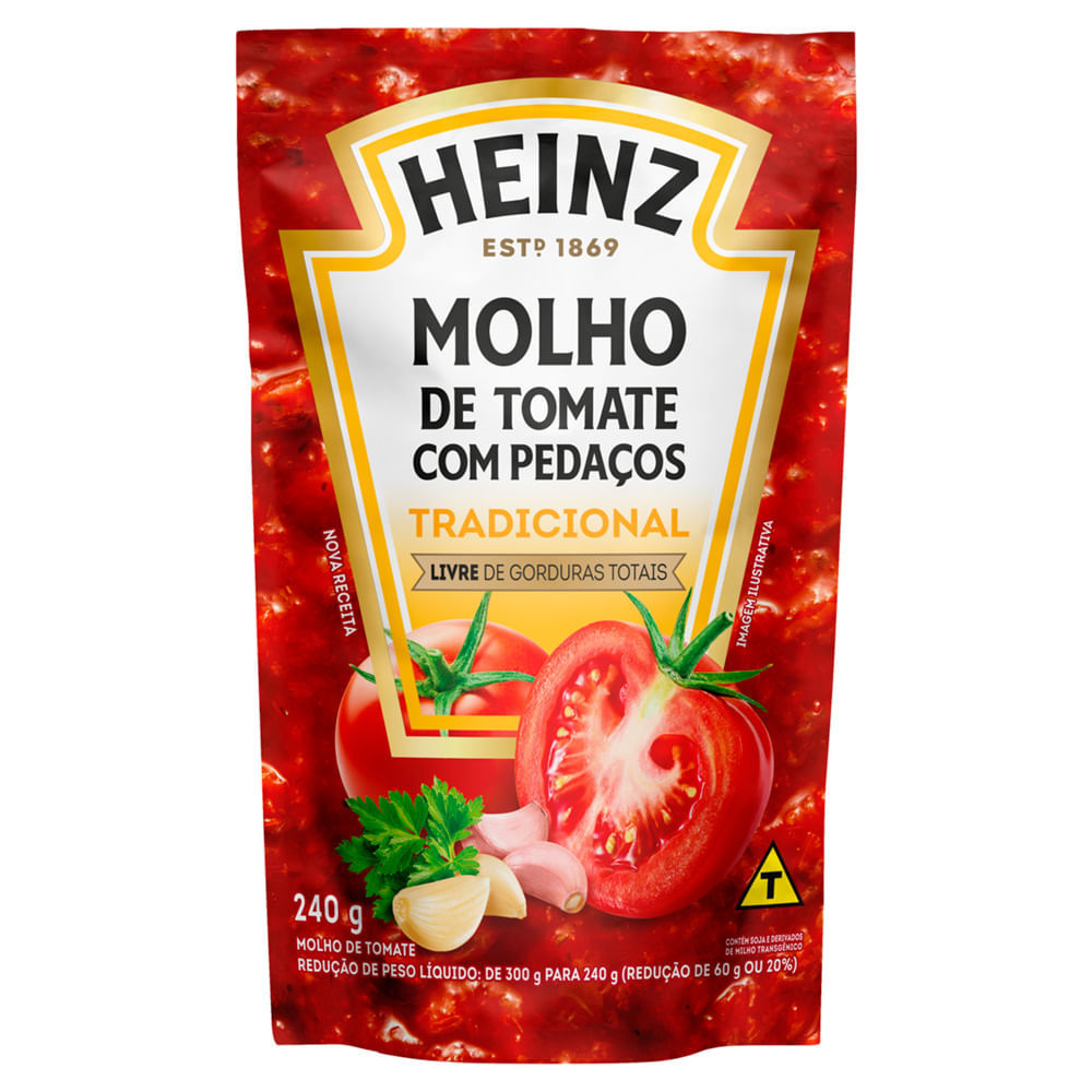 Molho de Tomate Heinz com Pedaços Tradicional Sachê 240g em Oferta na Shopee