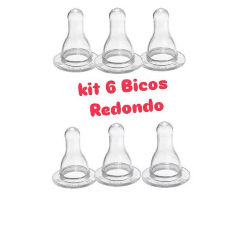 kit com 6 bicos de silicone mamadeira redondo pequeno