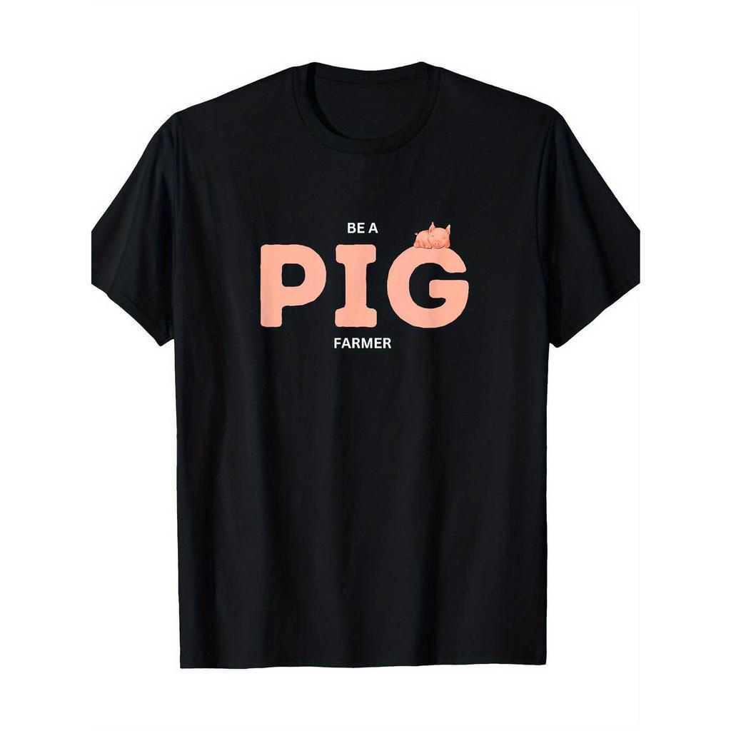 Camiseta Engra?ada de Suinocultor - Slogan "Seja um Suinocultor" & Design de Meme de Porco Rosa - Camiseta Casual de Man