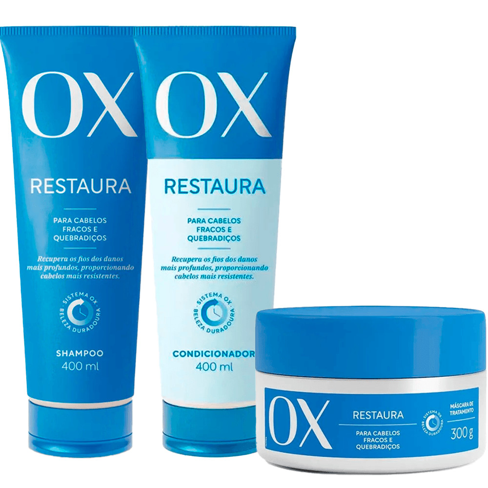 Kit Shampoo Ox Restaura 400ml + Condicionador Ox Restaura 400ml + Máscara Capilar De Tratamento Ox Restaura 300g em Oferta na Shopee