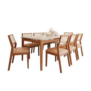Conjunto de Mesa Retangular Tampo Vidro Off White Baobá e 8 Cadeiras Bella Revestimento Sintético Kaki e Madeira 210 cm em Oferta na Shopee