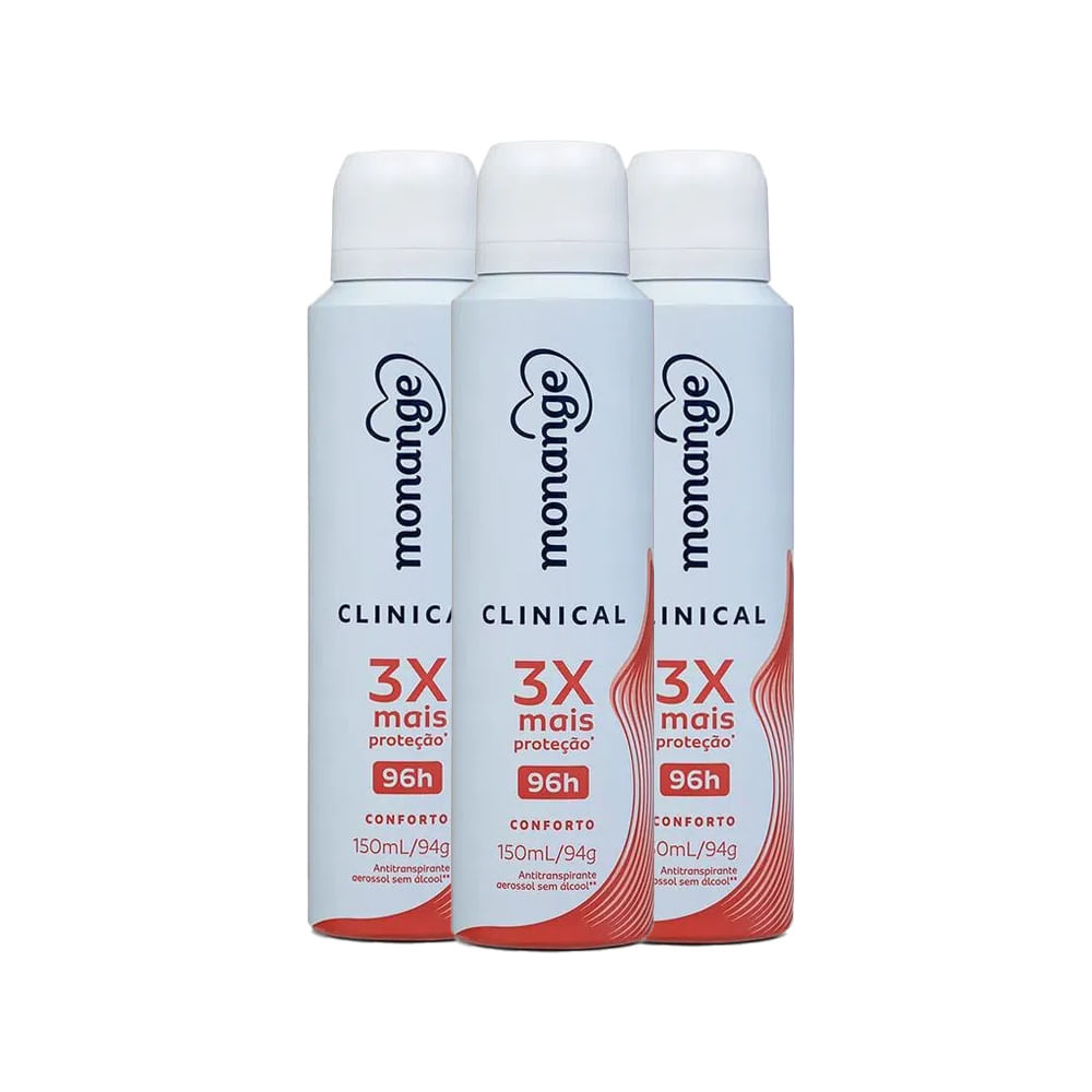Kit Desodorante Aerosol Monange Clinical Conforto 150ml - 3 Unidades em Oferta na Shopee