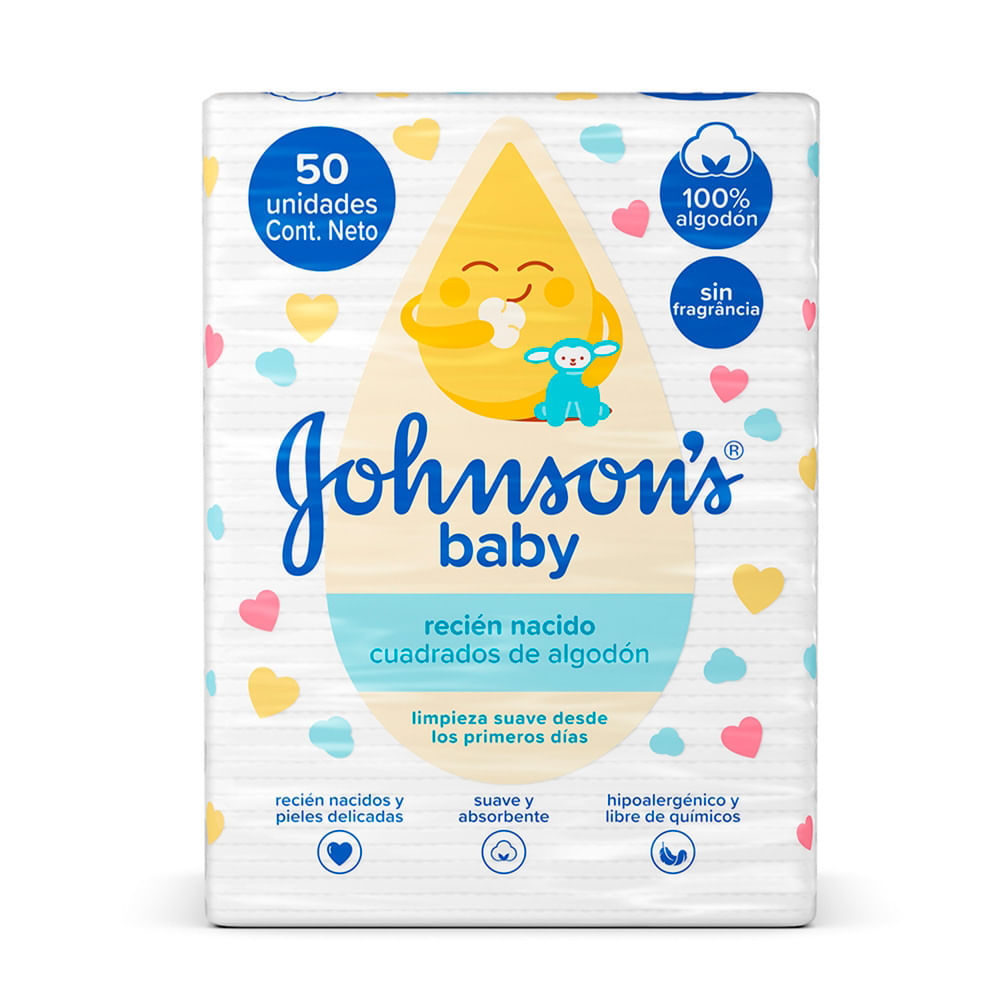 Algodão Quadrado Johnson's Baby Recém Nascido Sem Fragrância 50 Unidades em Oferta na Shopee