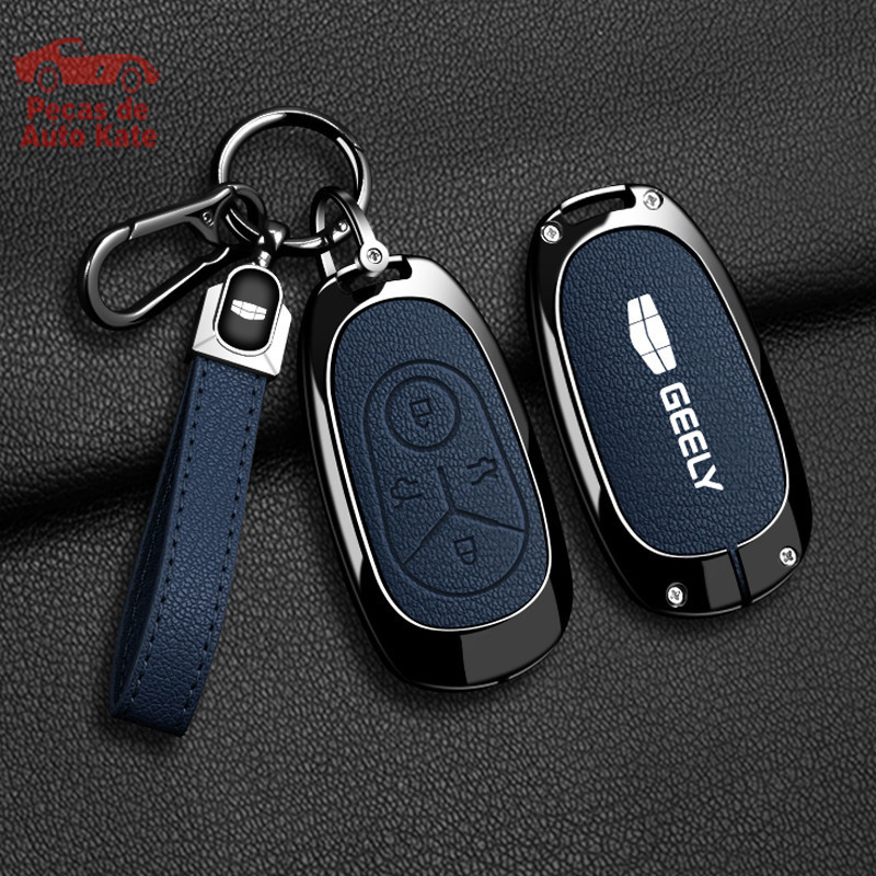 Capa para Chave de Carro Geely EX2 EX2 Pro Geome, Chaveiro EV, Estojo de Couro e Liga de Zinco para Acessórios Geely 202