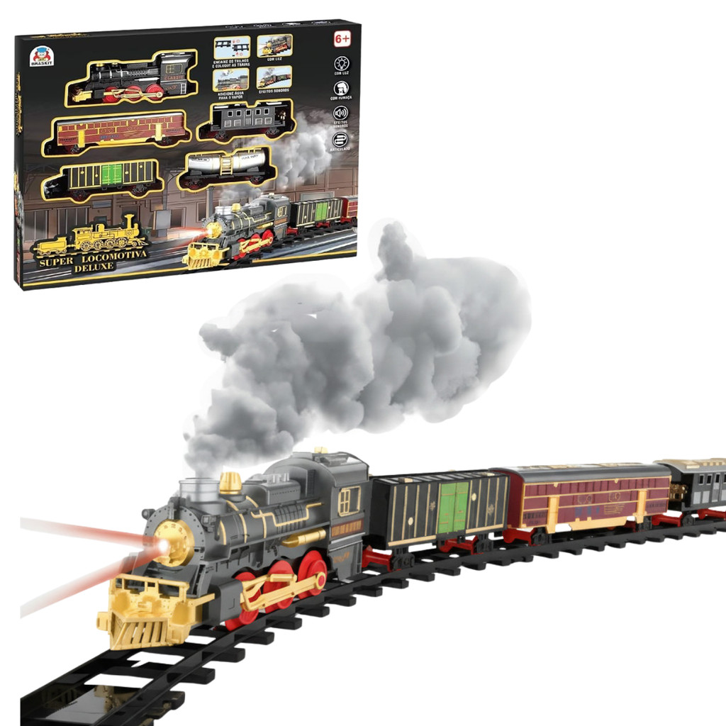 Trem Super Locomotiva Ferrorama Efeito Sonoro Luz Fumaça Deluz