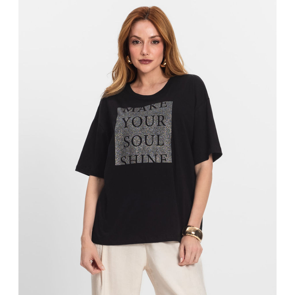 T- Shirt Feminina Manga Curta Endless Preto em Oferta na Shopee