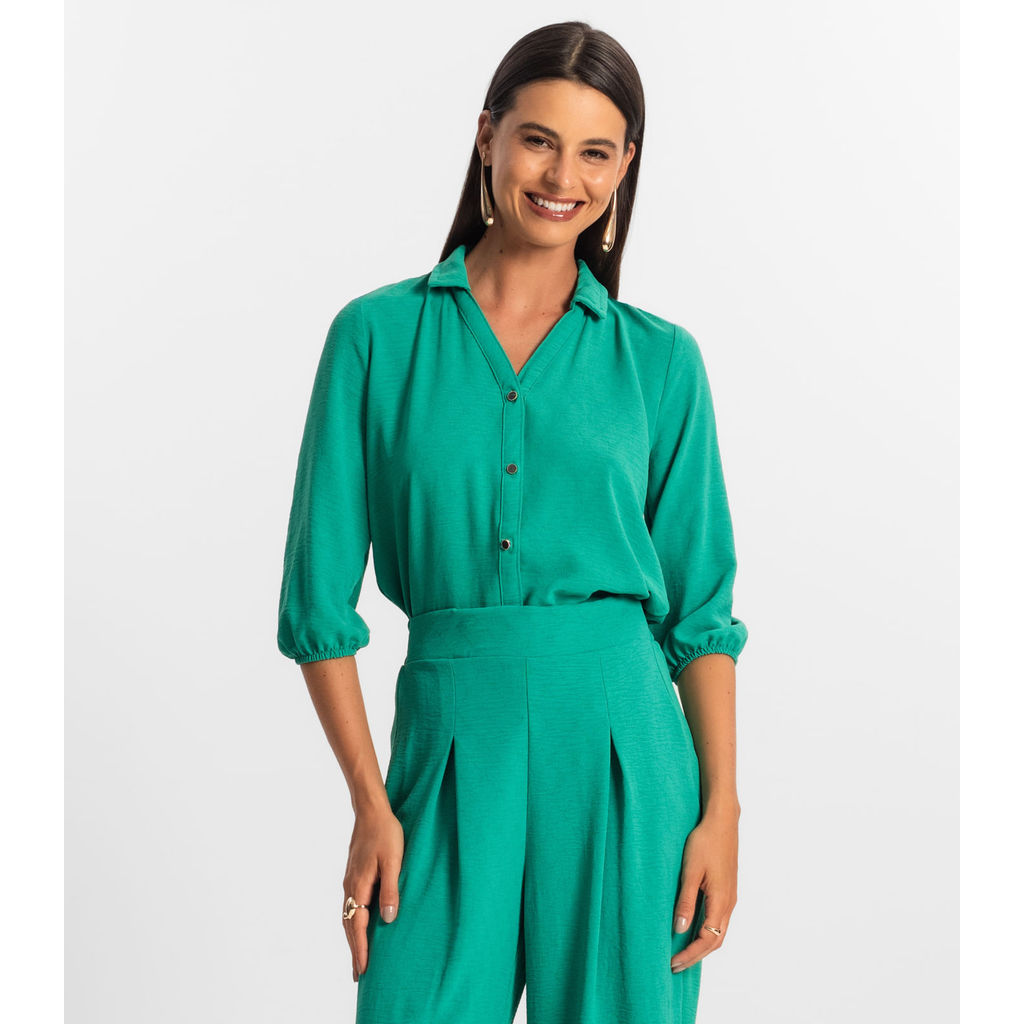 Camisa 3/4 Feminina Rovitex Verde em Oferta na Shopee