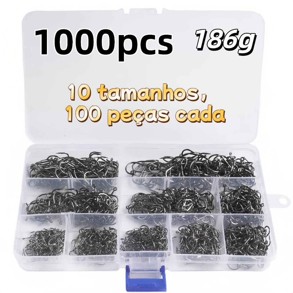 1000pcs Caixa Com Alto Carbono Anzóis Mistas Tamanho Acessórios De Pesca de misto de aço nos Tamanhos 3 ao 12