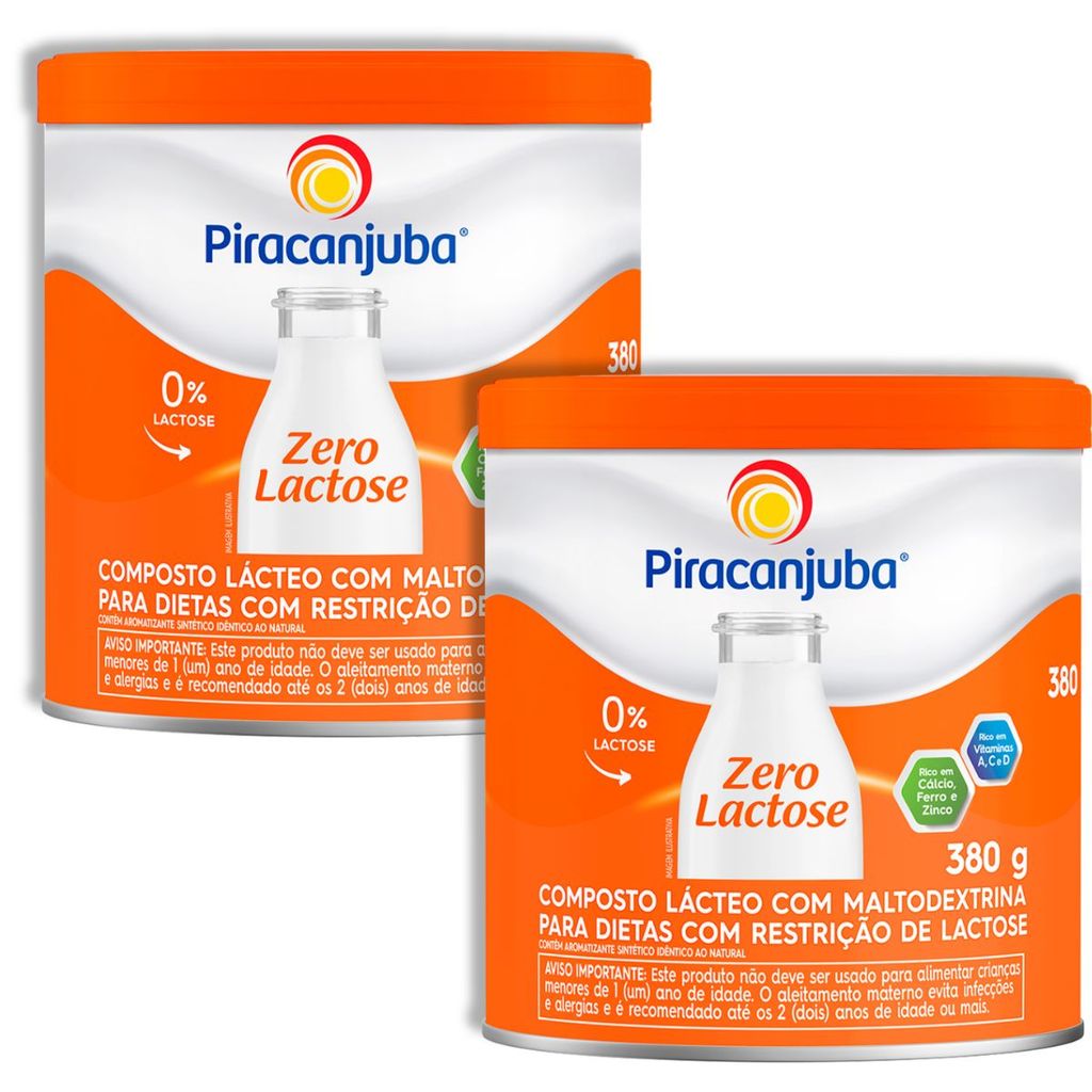 Pack 2un Composto Lácteo Leite Zero Lactose Piracanjuba Lata 380g