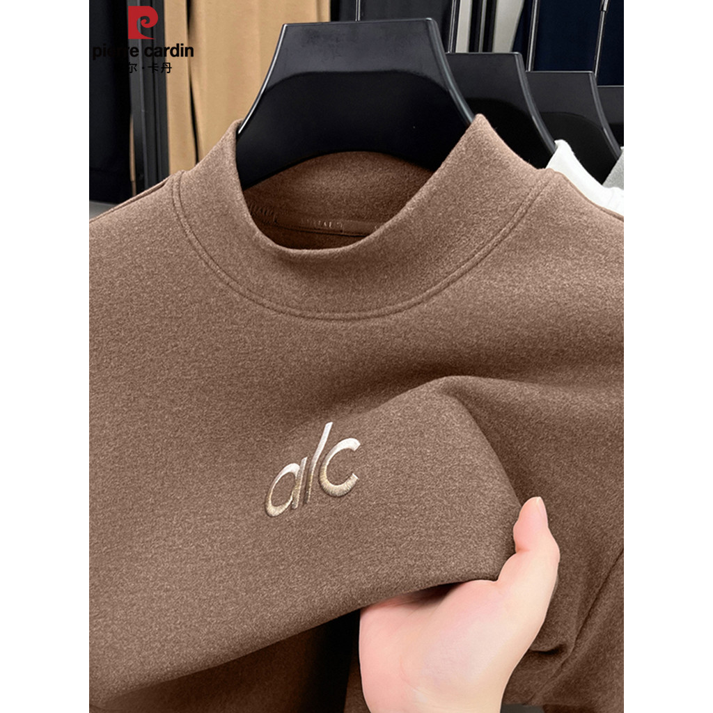 Pierre Cardan Camisa de manga comprida masculina bordada dupla face veludo alemão meia gola alta gola média roupa íntima