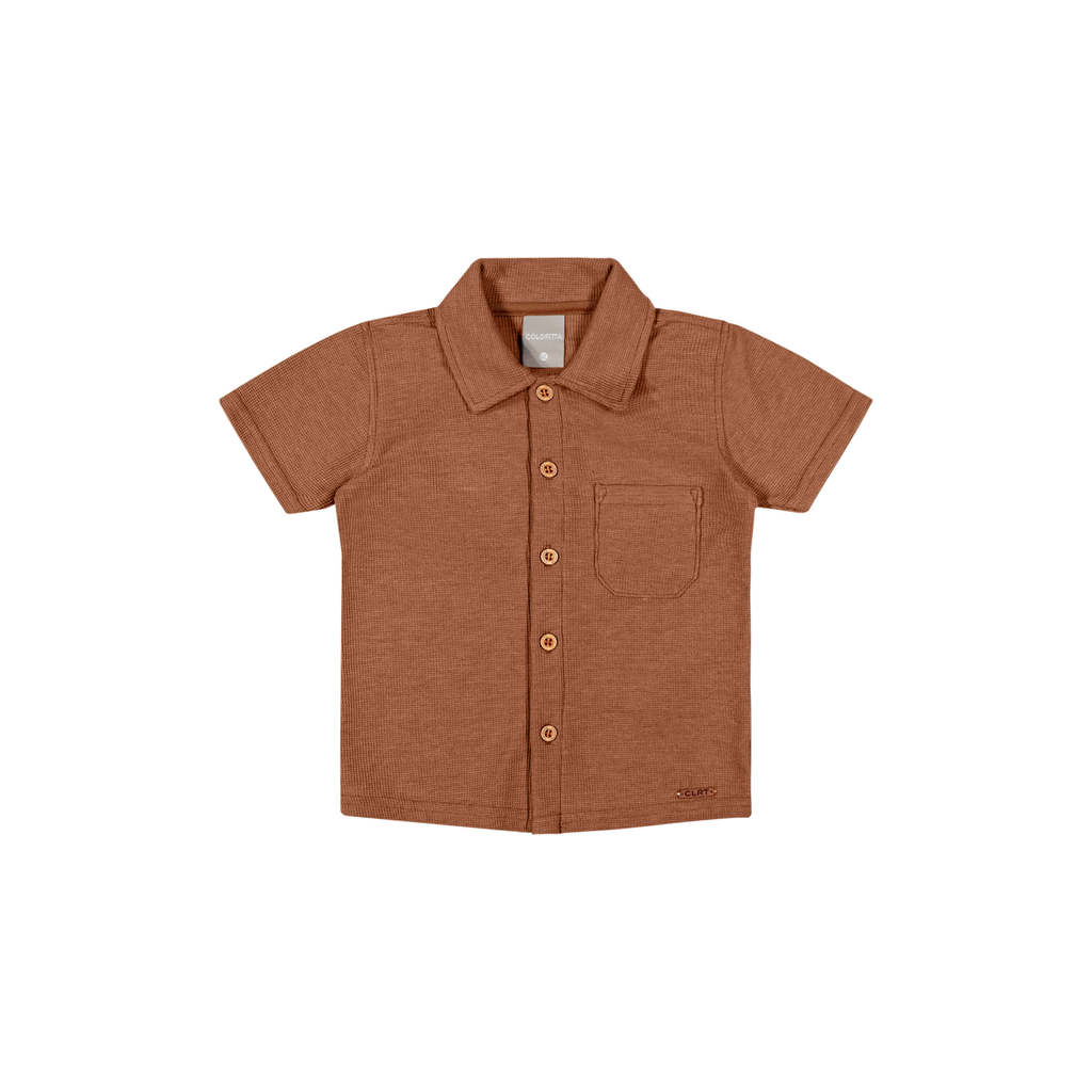 Camisa Infantil Menino Curta Com Textura Colorittá Marrom em Oferta na Shopee