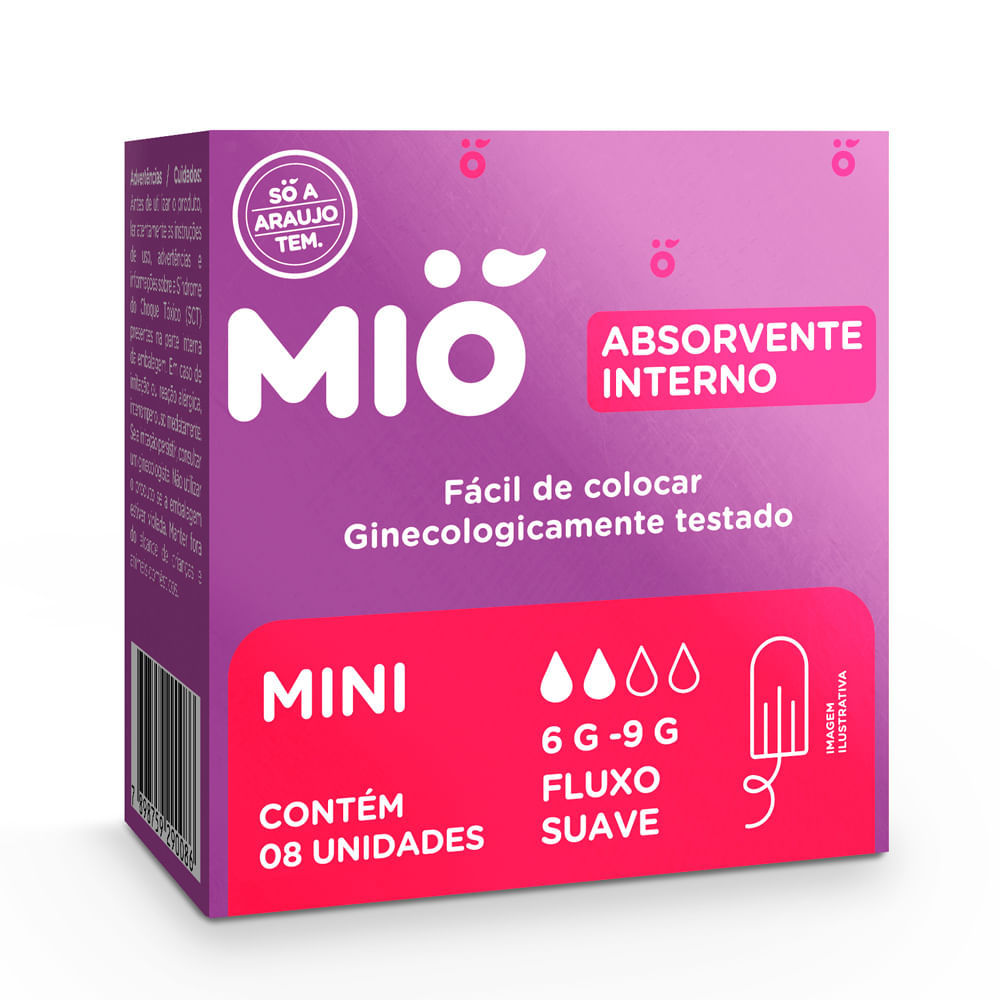 Absorvente Interno Mió Mini Fluxo Suave 8 Unidades em Oferta na Shopee