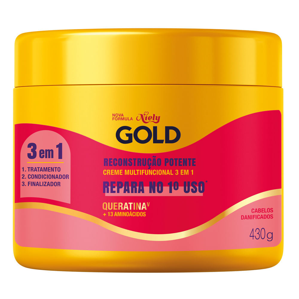 Máscara de Tratamento Niely Gold Reconstrução Potente 3 em 1  Queratina V 430g em Oferta na Shopee