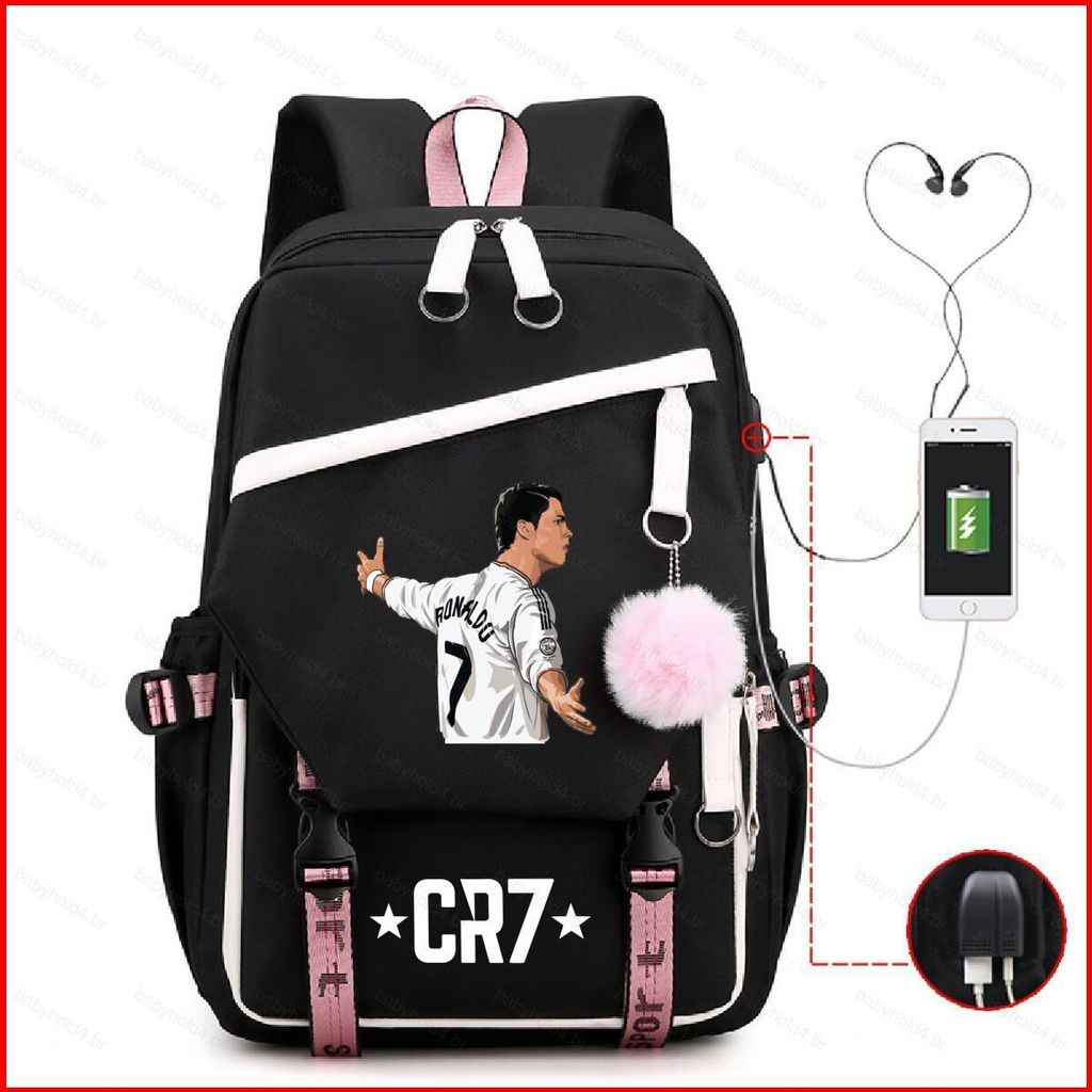B4 Cristiano Ronaldo Mochila Para Estudante Grande Capacidade Impressão Leve Moda CR7 Bolsa Escolar 4B