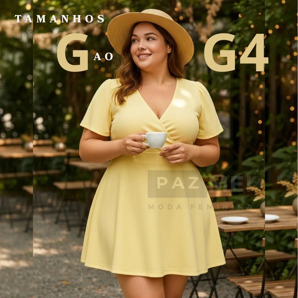 Vestido Larguinho Plus Size Manga Curta Decote Transpassado PAZME em Oferta na Shopee