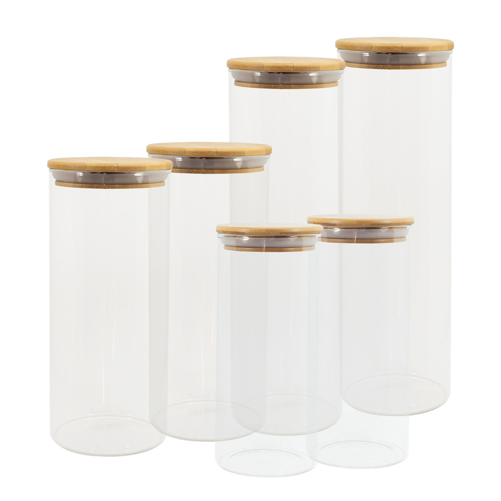 Potes de Vidro P/ Mantimentos C/ Tampa Bambu Oikos - 6 Pçs em Oferta na Shopee