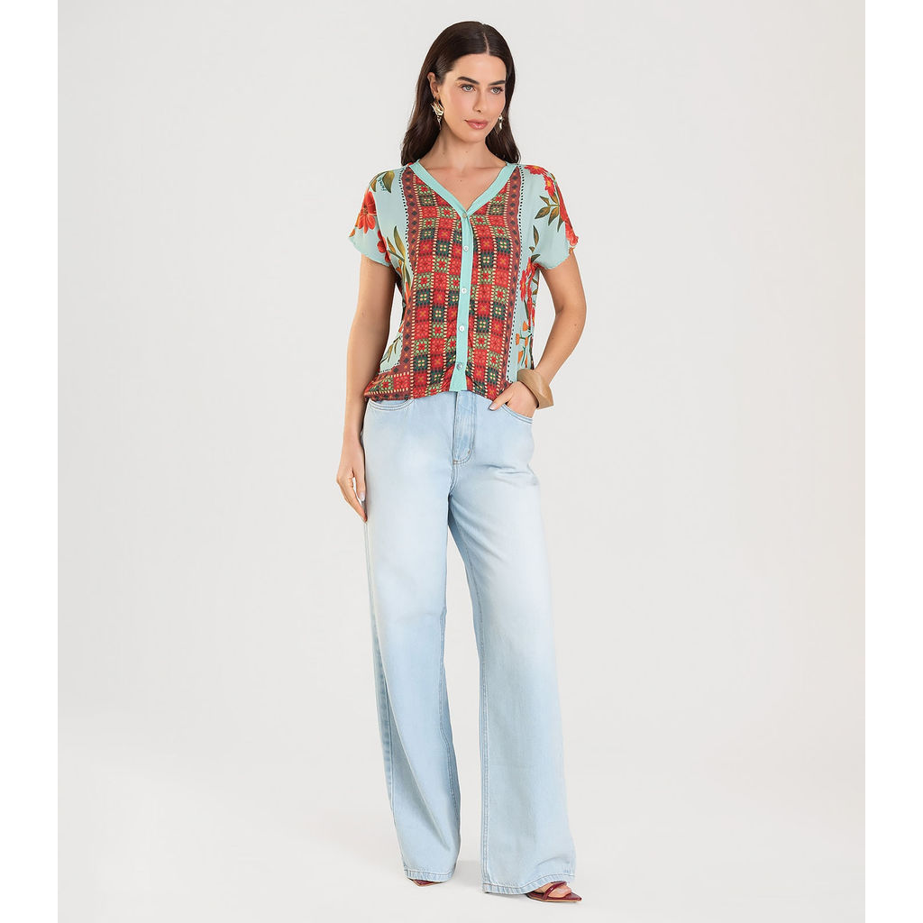 Blusa Feminina Estampada Infinita Cor Azul em Oferta na Shopee