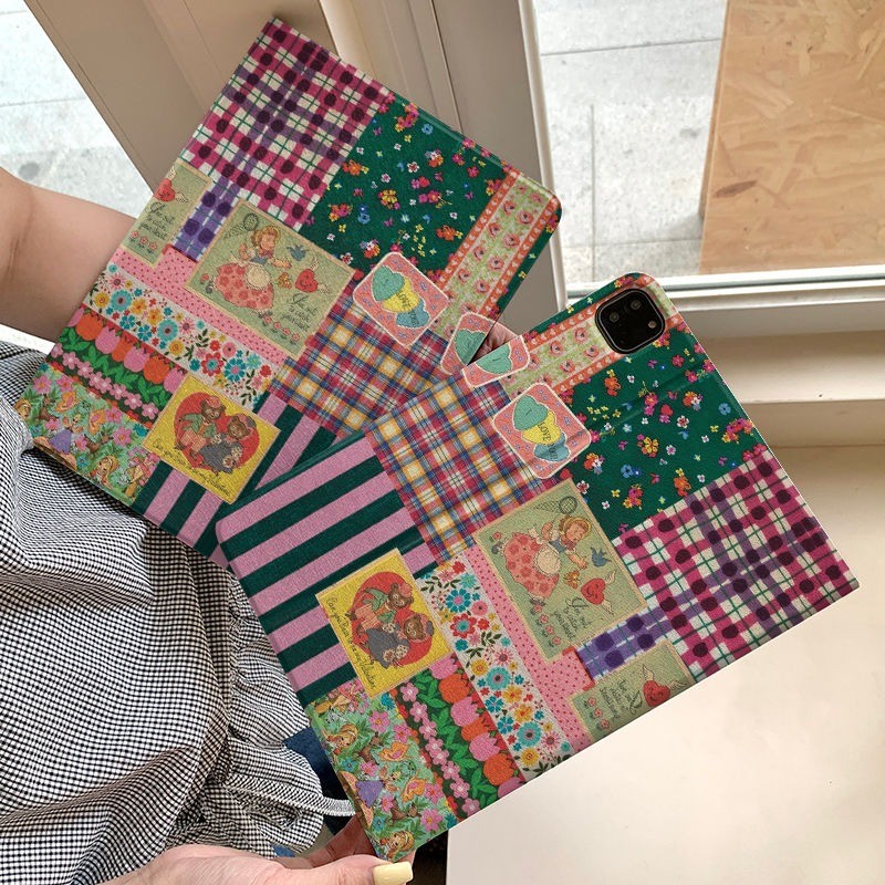 Capa Capinha Urso ilustração retrô para Tablet Samsung Galaxy Tab S6 Lite  A9PLUS S9 S10 FE PLUS+ CASE Slot para Caneta