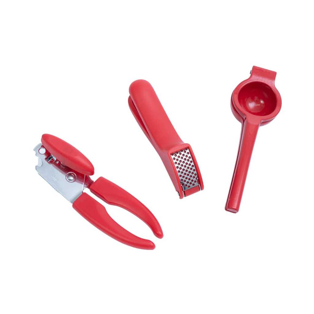 Kit Abridor de Lata Espremedor Alho E Limão Vermelho – Oikos