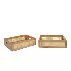 Kit 2 Caixas Organizadoras Empilháveis de Bambu E Palhinha 32cm - Oikos