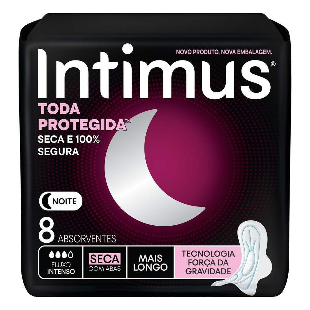 Absorvente Intimus Noturno Cobertura Seca com Abas 8 Unidades em Oferta na Shopee