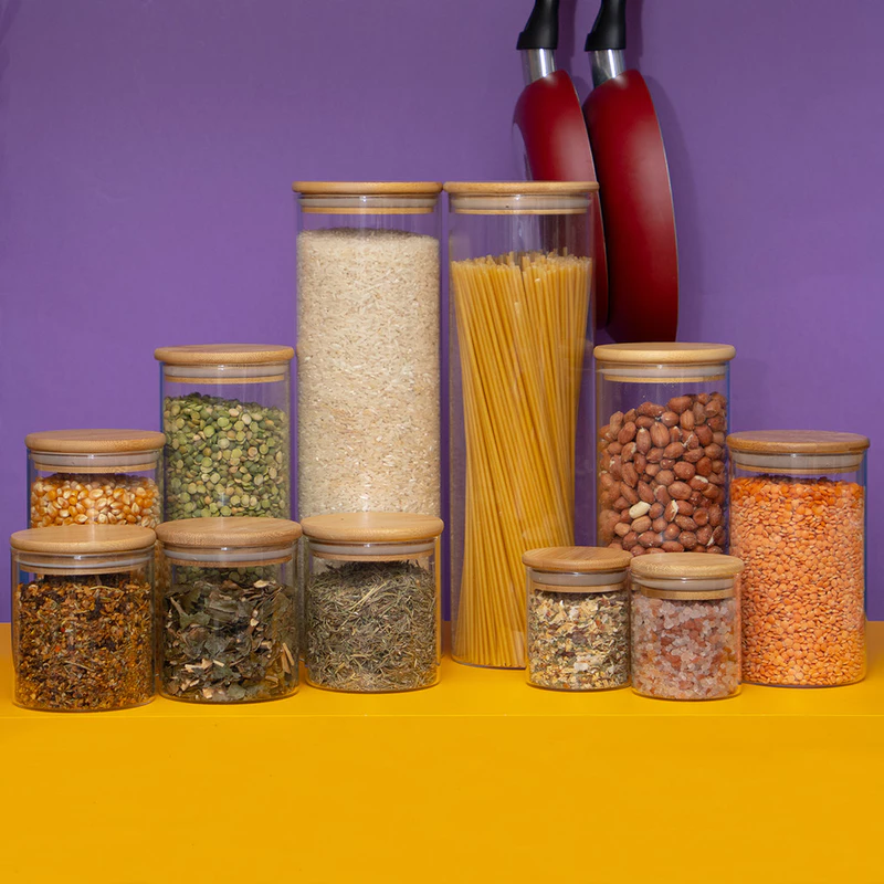 Kit 11 Potes de Vidro Redondos com Tampa de Bambu Hermética Tüd — foto 5