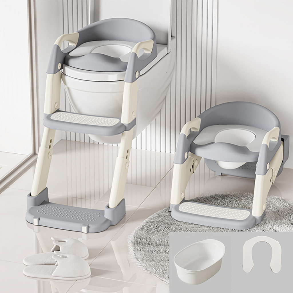 Ninho Design Assento Redutor Infantil com Escada Antiderrapante Almofadado Cinza/Branco