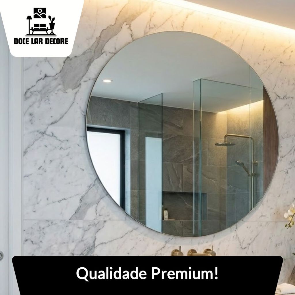 Espelho De Parede Redondo  De vidro 60 X 60 CM  Moderno Lapidado SALA ESCRITORIO HALL QUARTO