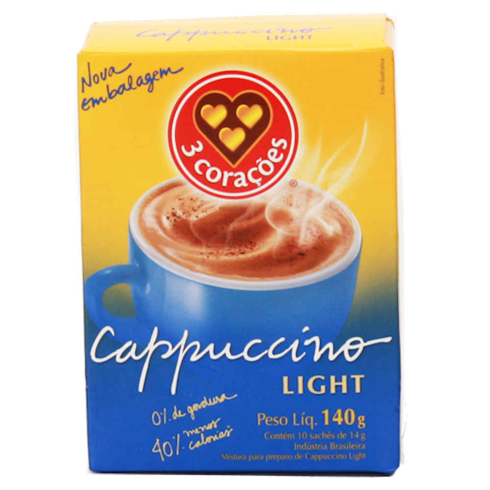 Cappuccino 3 Corações Light com 10 Sachês de 14g cada em Oferta na Shopee