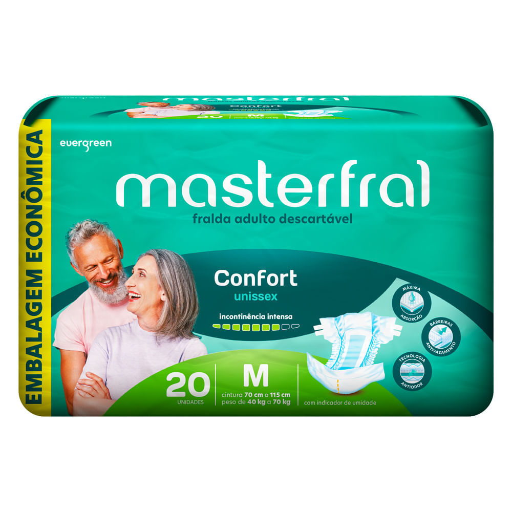 Fralda Geriátrico Masterfral Confort Unissex Tamanho M com 20 Unidades em Oferta na Shopee
