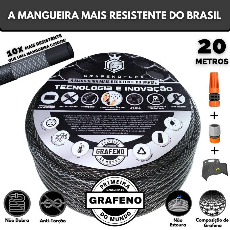 Mangueira de Jardim Siliconada 20 Metros + Suporte - GrafenoFlex Profissional