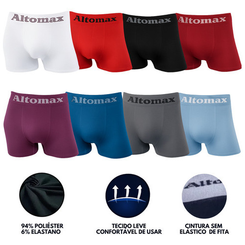 Kit 10 Cuecas Boxer Microfibra Altomax Sem Costura Lisa