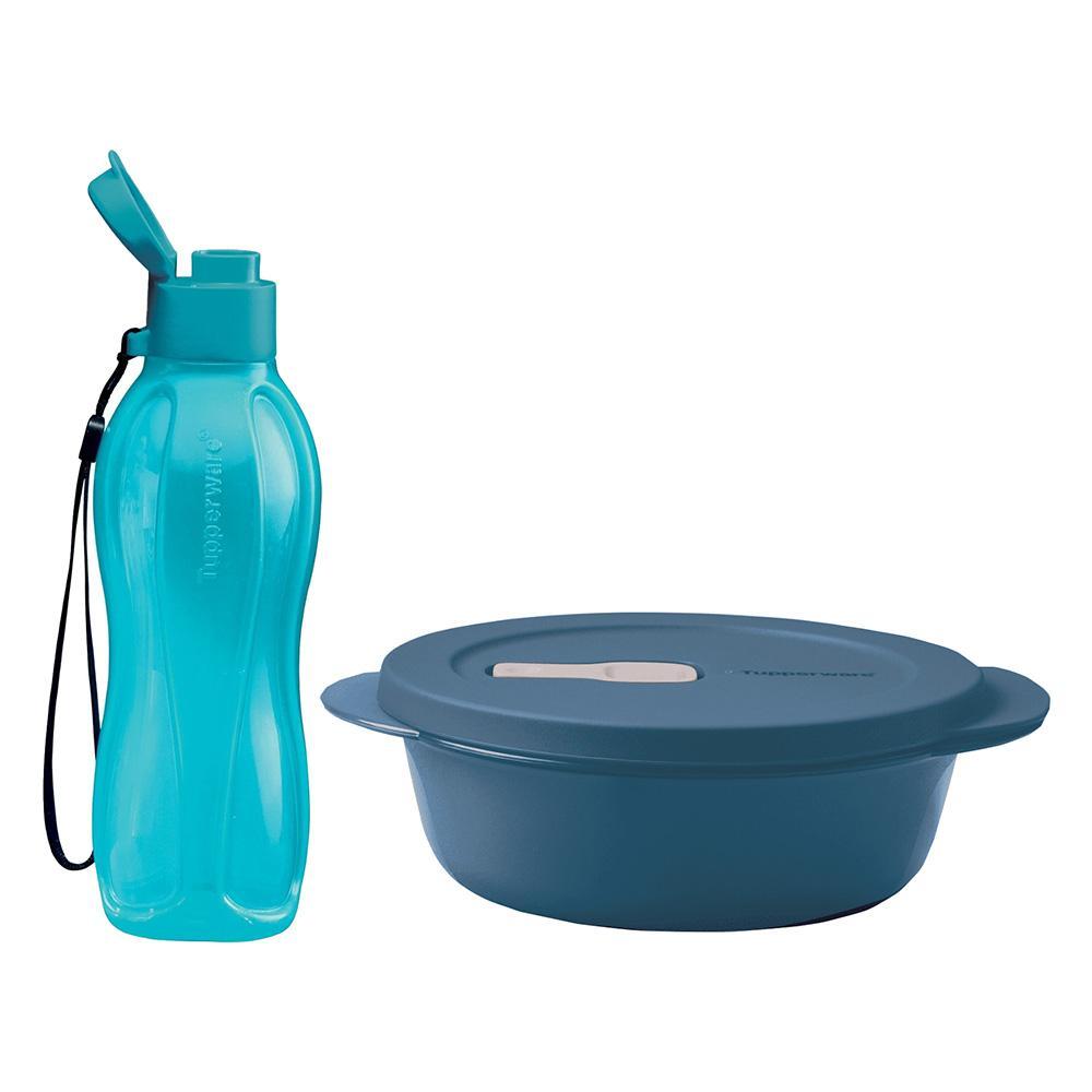 Kit Tupperware Pote Micro-Ondas Mini Geração II 560ml Piscina + Garrafa Eco Tupper 500ml Acqua