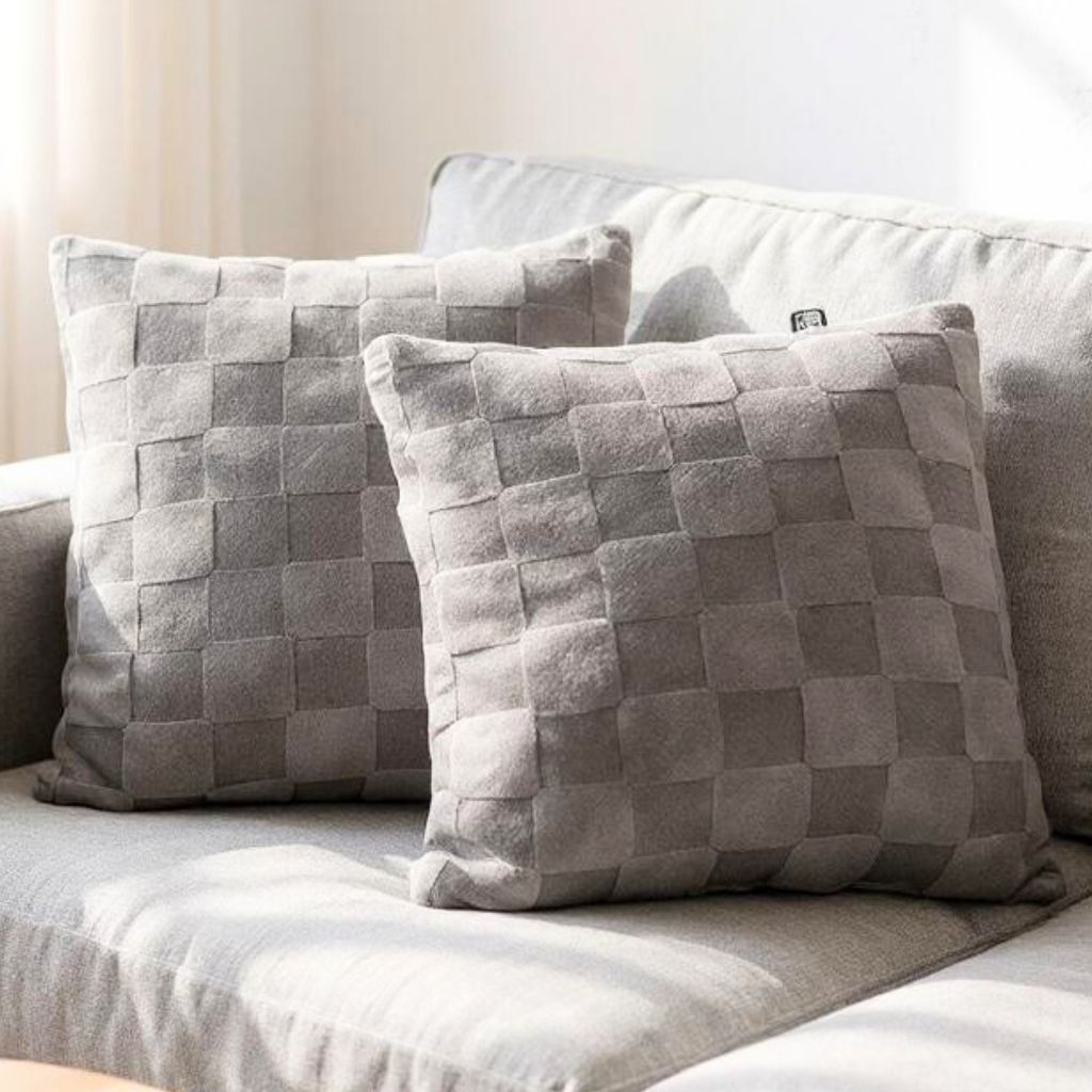 2 Capas de Almofada Pelucia Soft Xadrez Decorativa - 43x43 Cm