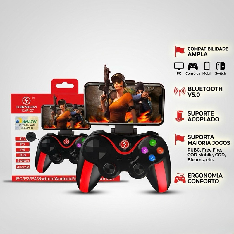 Controle Gamer Bluetooth Kapbom Para Celular Android iOS PC TV Box e Switch ENVIO IMEDIATO