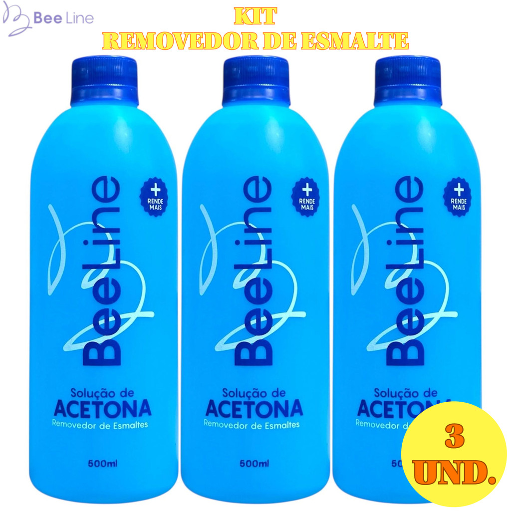 Kit 3 und Bee line removedor de esmalte a base de acetona 500ml em Oferta na Shopee