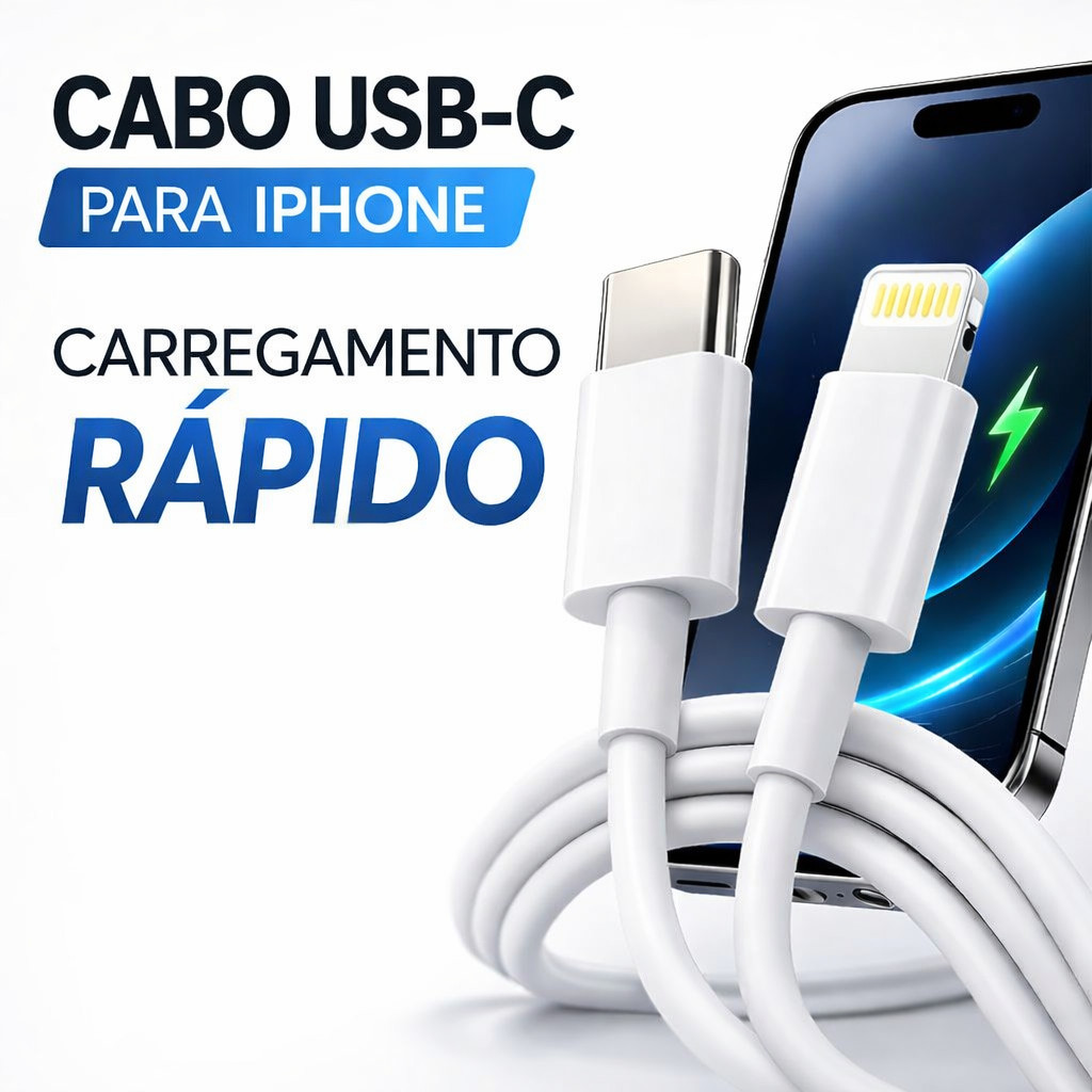 Cabo Tipo C para iPhone 1m Premium Carregamento Rápido PD USB-C Lightning