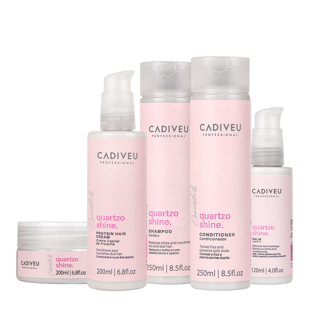 Kit Cadiveu Professional Essentials Quartzo Shine Shampoo Condicionador Máscara Pré- Shampoo e Leave-in (5 produtos)