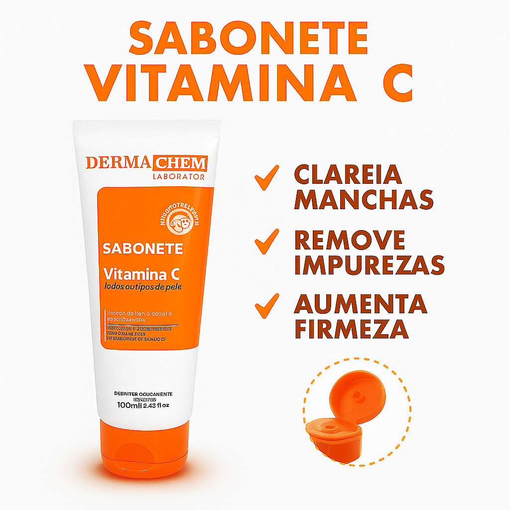 🍊Sabonete Líquido Clareador e Anti-idade Dermachem 100ml Vitamina C e E + ácido hialurônico ✨ em Oferta na Shopee
