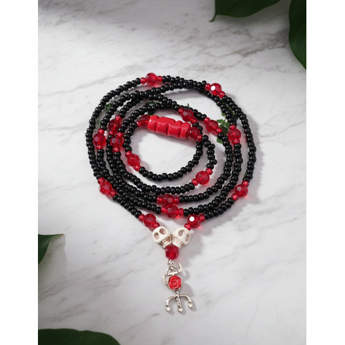 Guia Maria Padrilha Pombagira Miçanga Pingente Umbanda 60 Cm Preto E Vermelho