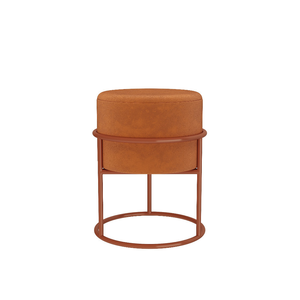 Puff Redondo Argola Terra Cota Ferro Aço Carbono Luxo | Banqueta Decorativa Sala Quarto