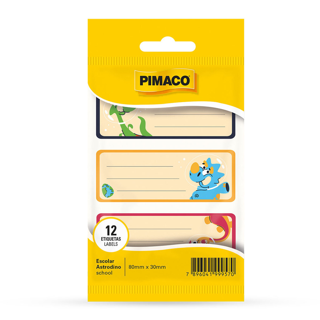 Etiqueta escolar Astro Dino com 12 unidade Pimaco em Oferta na Shopee