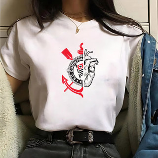 Camisa do Corinthians Feminina Camiseta Branca T-shirt Blusa Feminina do Timão Menina Básica Algodão