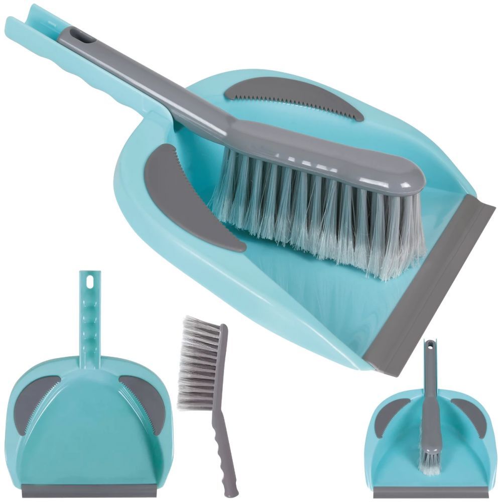 Kit Pá de Lixo com Escova Azul Turquesa Limpeza Doméstica Vassoura Portátil Cozinha Casa