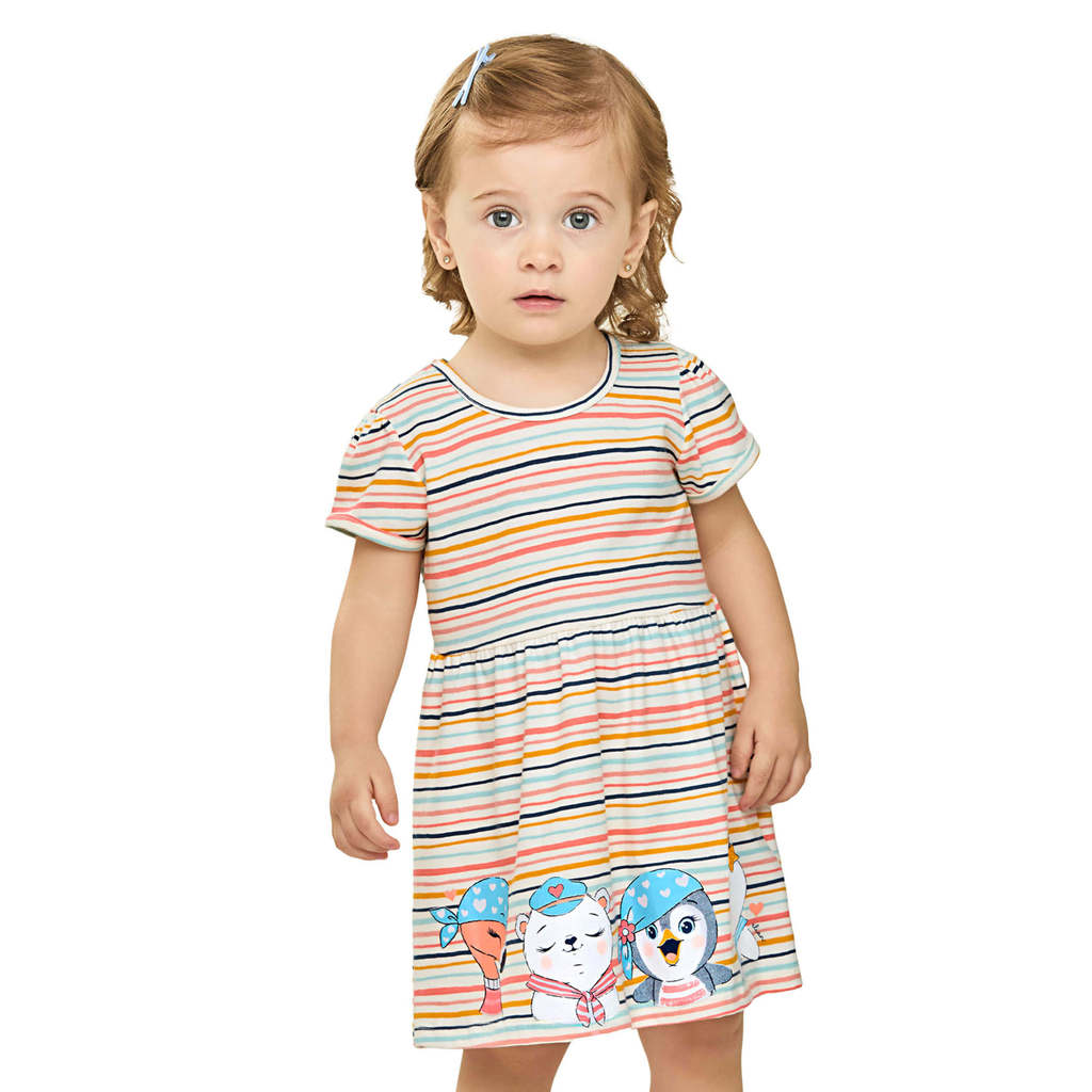 Vestido Bebê Menina Listrado Curto Elian Bege em Oferta na Shopee
