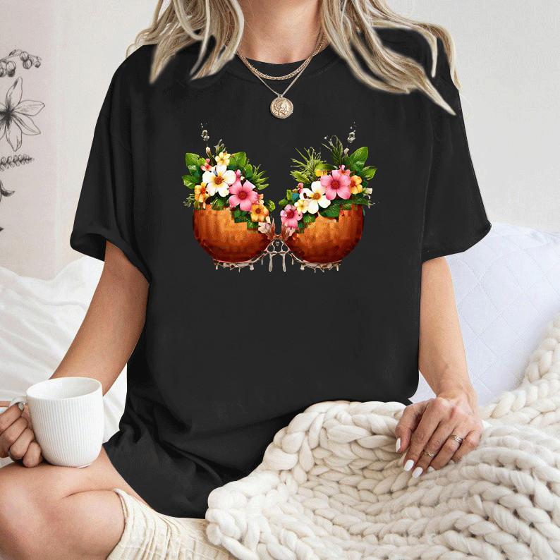 [Camiseta Premium Algodão Puro]LA Camiseta Feminina Curta De Algodão Com Design Floral E Abacaxi