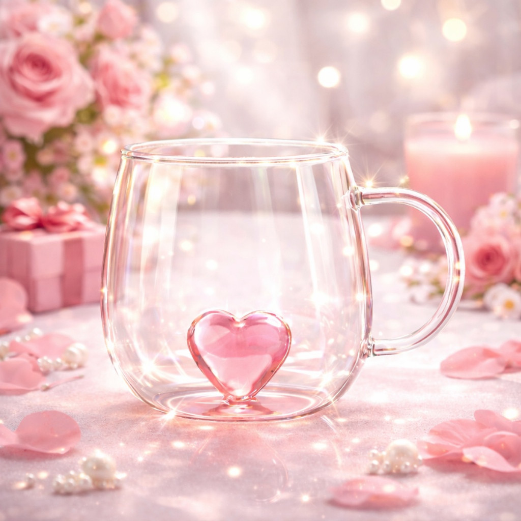 Caneca Coração 400ml Vidro Borossilicato Premium – Presente Romântico Dia das Mães / Namorados