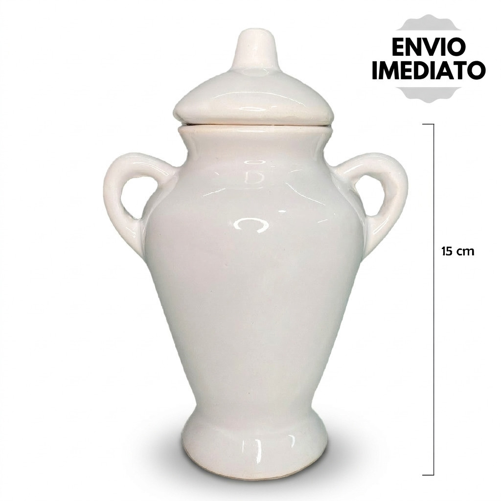 Quartinha Branca Cerâmica Com Asa 15x8 cm - Umbanda Candomble (PEQUENA)
