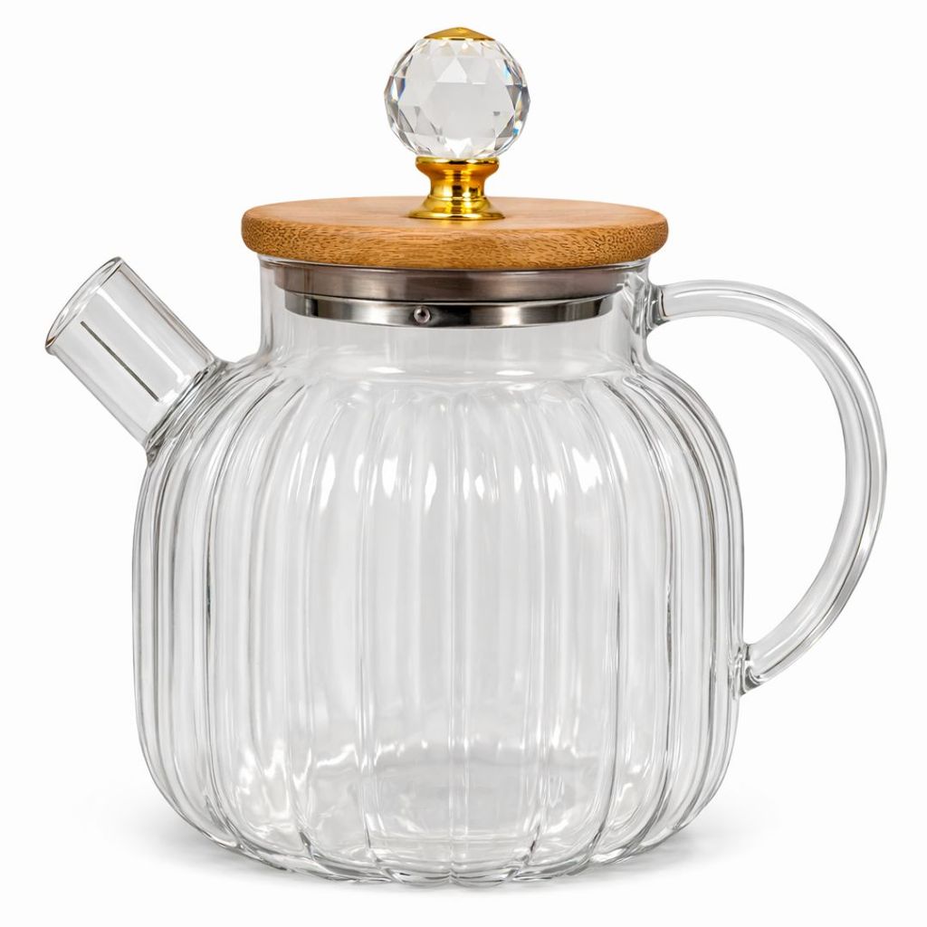 Chaleira em Vidro 1,5l Canelado Tampa Bambu 24987 - Vencedor